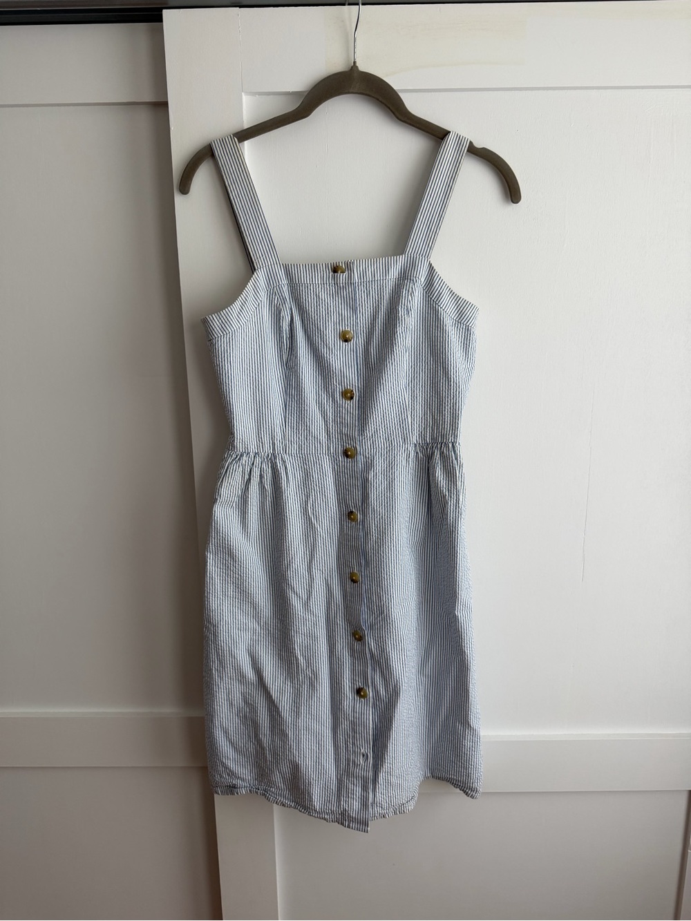 J. Crew Blue and White Striped Button-Front Midi Dress